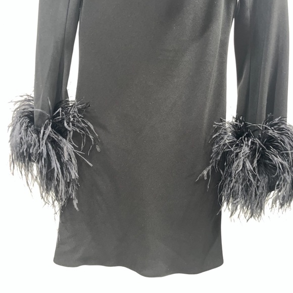 16Arlington Odessa Dress Black Feather Mini US 6 Long Sleeve Cutout Cocktail NWT - Picture 9 of 14